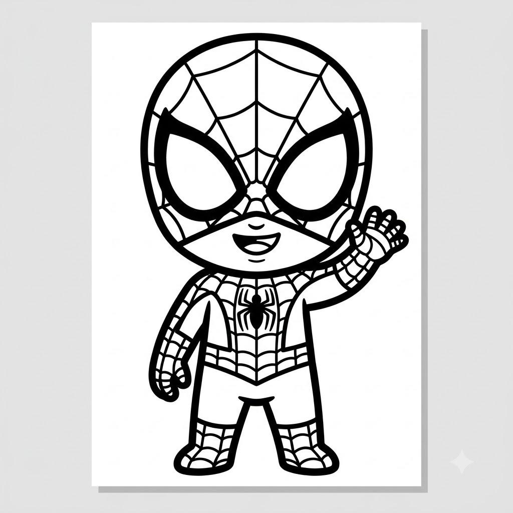 Cute chibi Spider-Man coloring page printable for kids