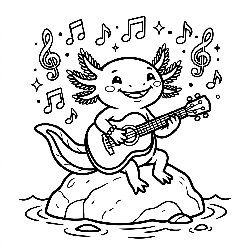 Axolotl musician coloring page printable