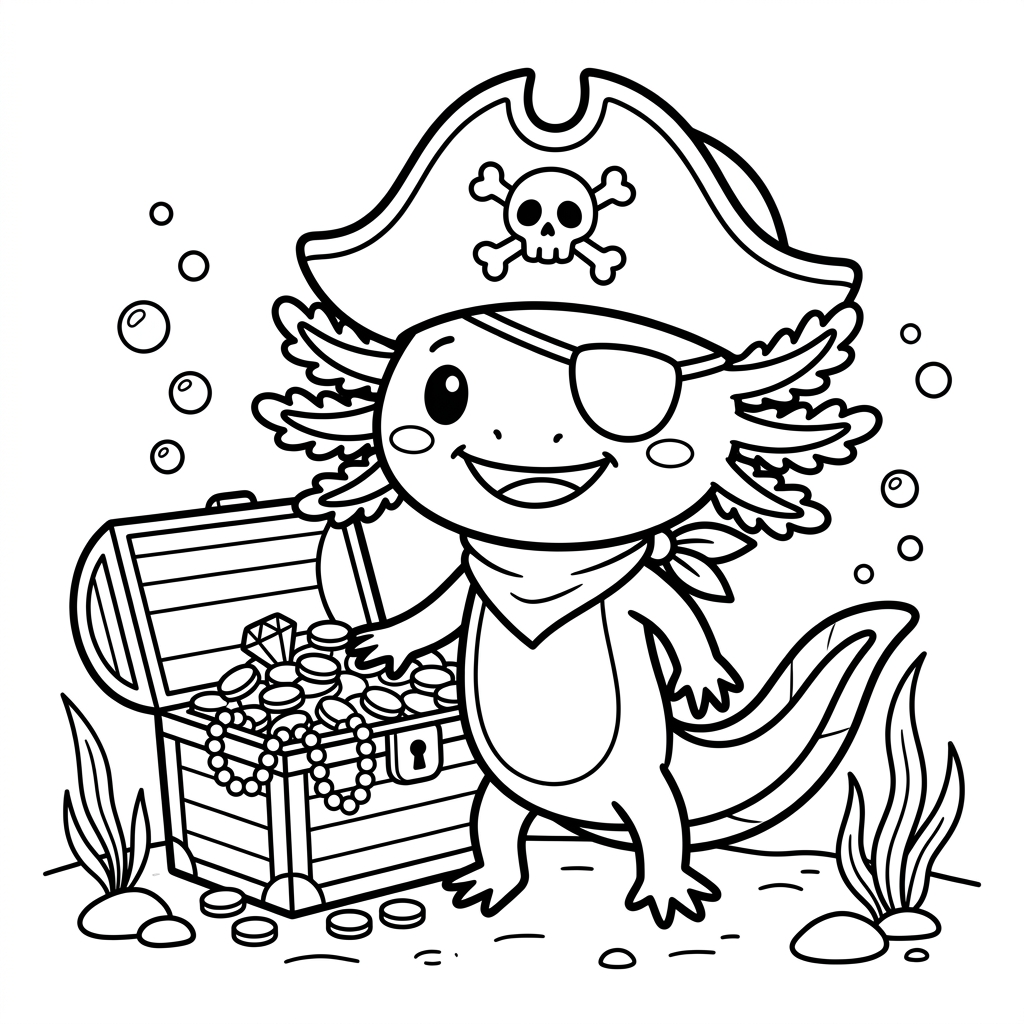 Axolotl pirate coloring page printable for kids