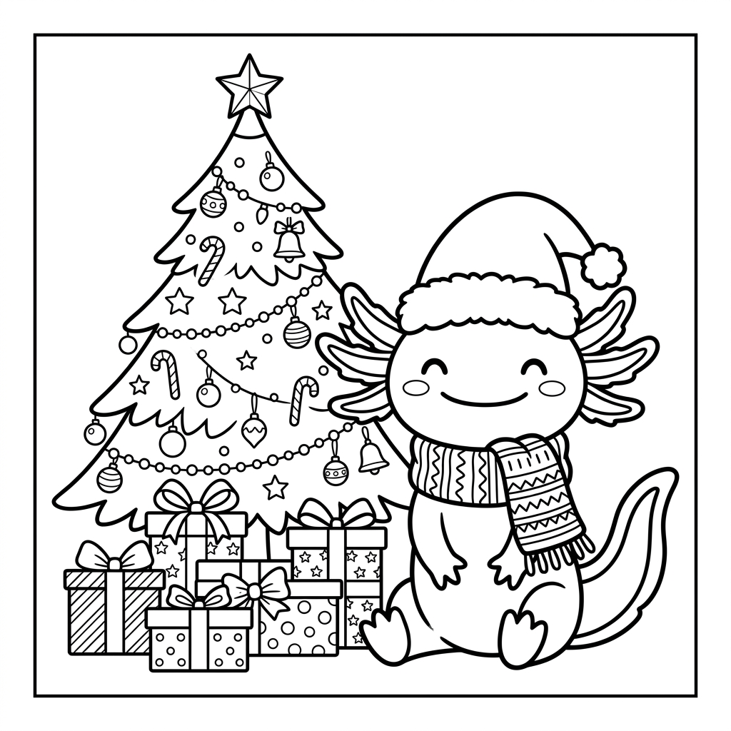 Christmas axolotl coloring page printable holiday