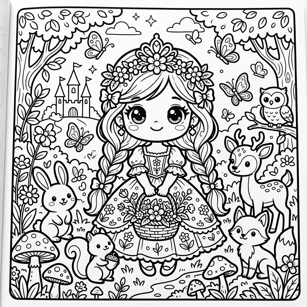 Cute chibi princess coloring printable sheet