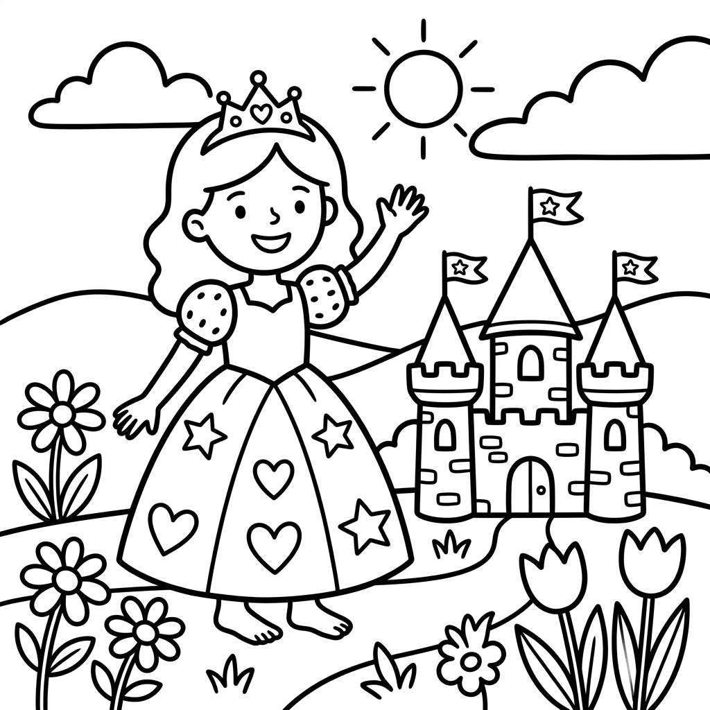 Easy princess coloring page for toddlers and preschoolers
