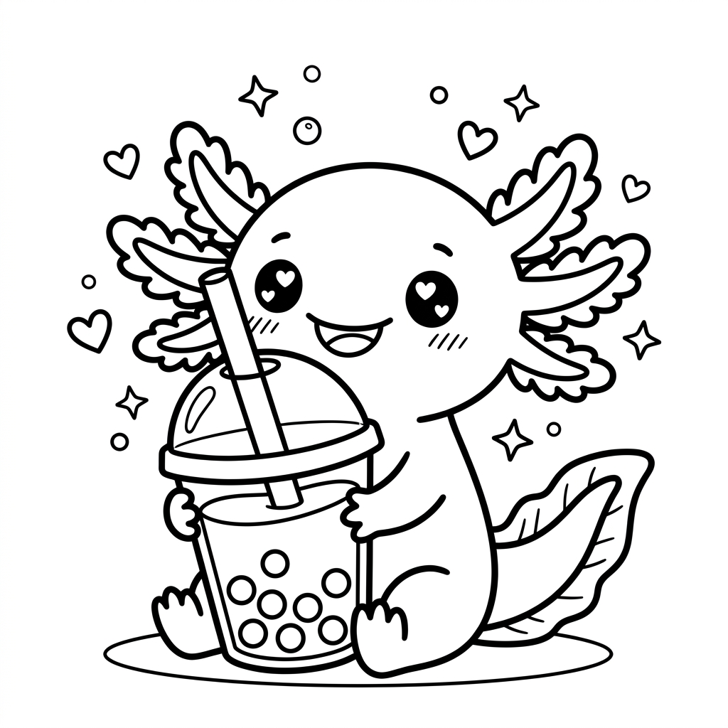 Cute kawaii baby axolotl printable coloring sheet