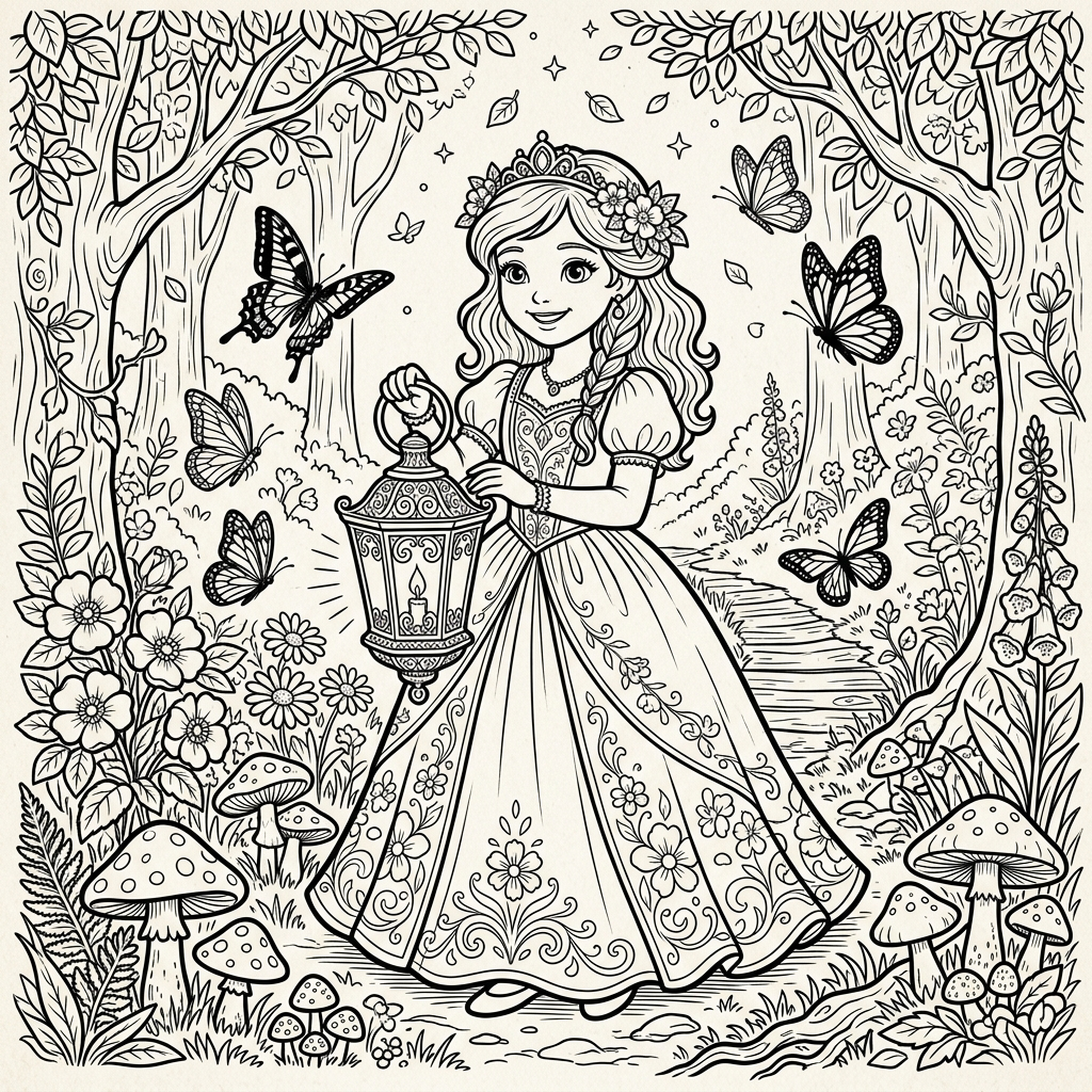 Rapunzel holding a lantern printable coloring sheet